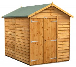 Power 8x6 Apex Garden Shed Overlap - Windowless Double Door